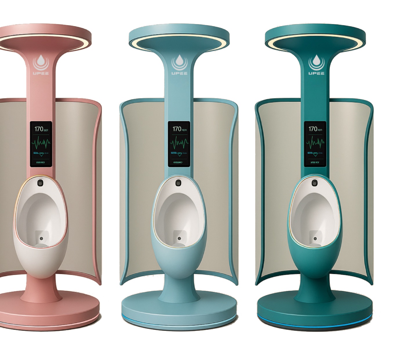 Finish options — shown in rose, teal, and champagne.
